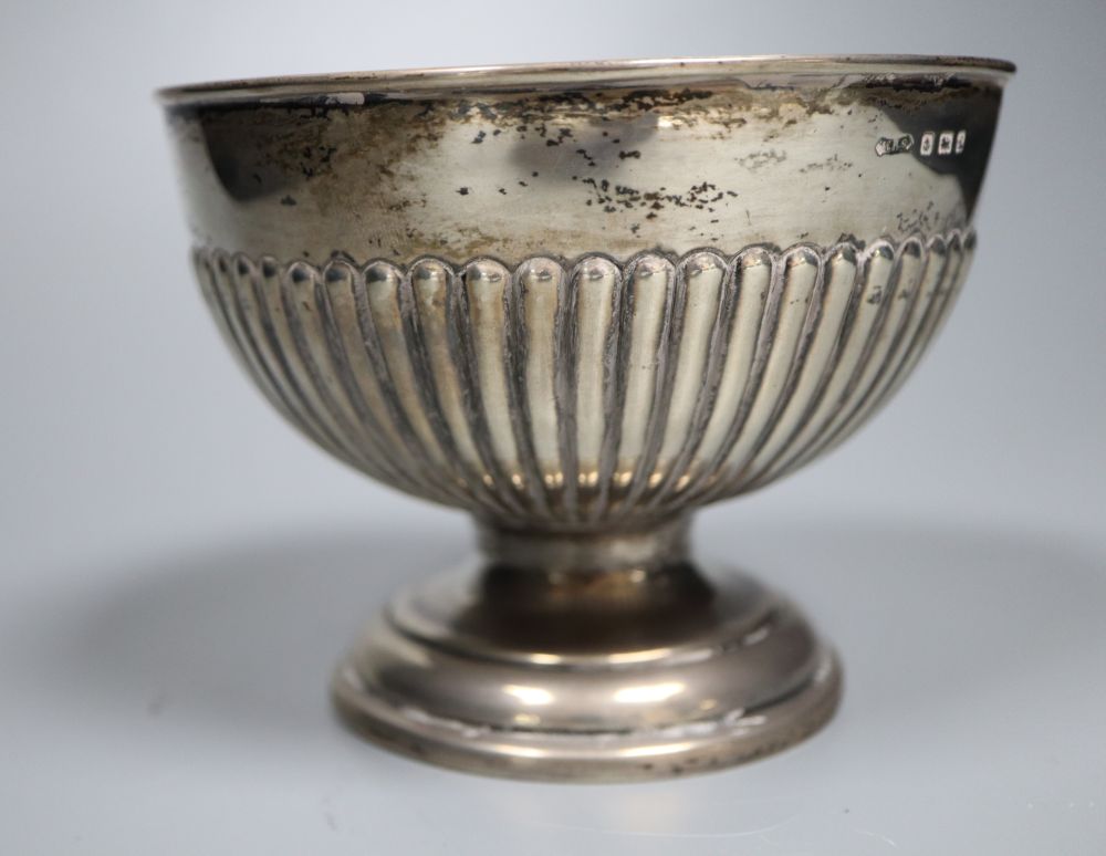 An Edwardian demi-fluted silver rose bowl, with engraved inscription, William Henry Sparrow, Birmingham, 1905